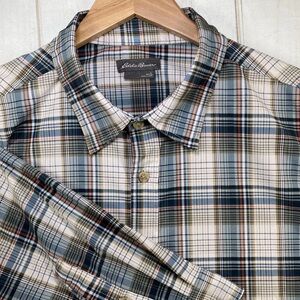Eddie Bauer Shirt Mens Large Blue Plaid Long Sleeve Stretch Button Up Outdoor